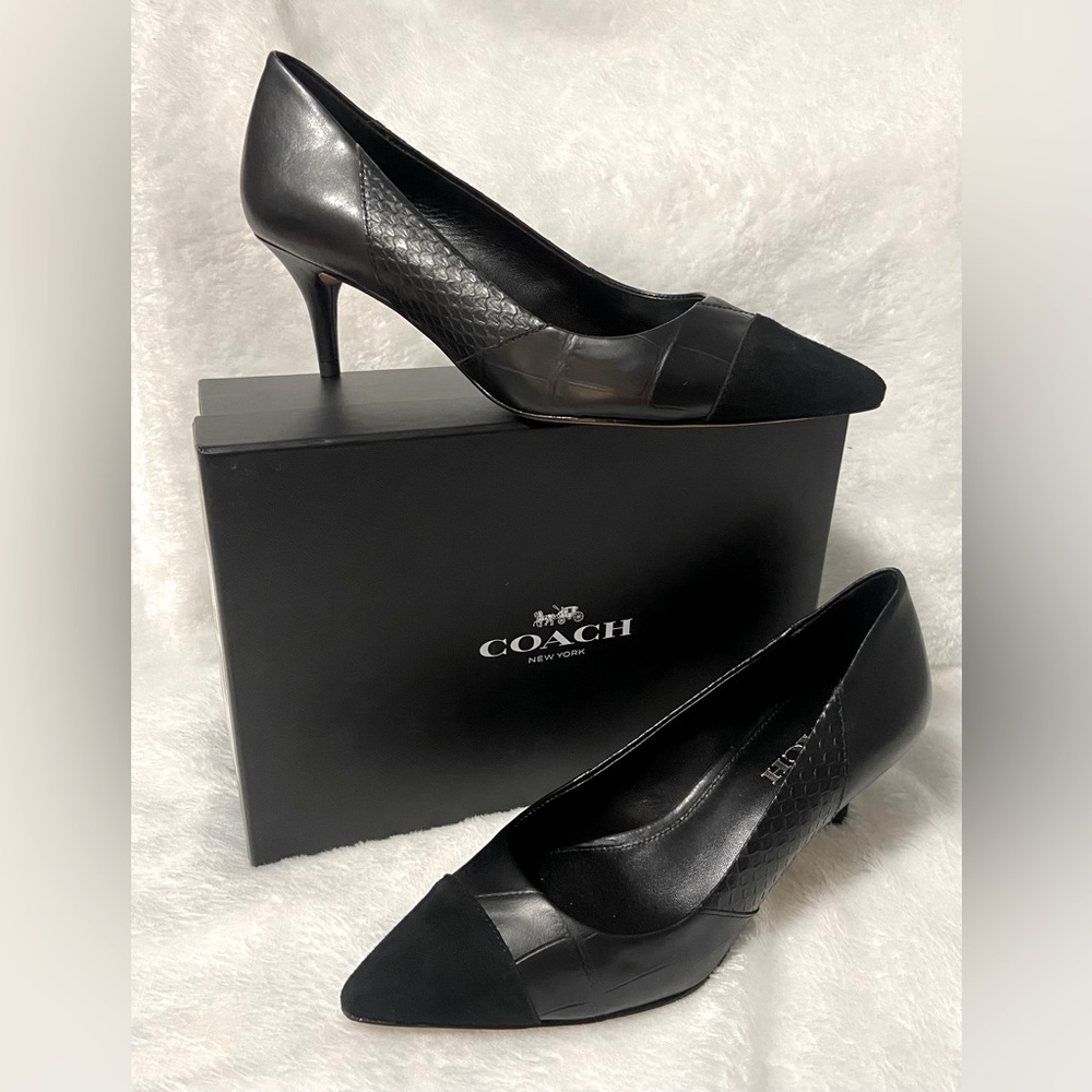 COACH New York Lacey Patchwork Heels in Black Size 8- New in Box